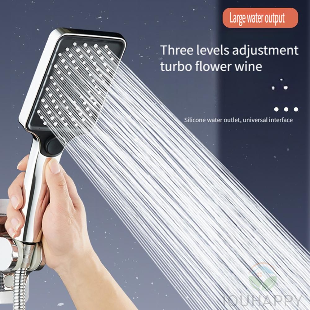 Boosting Showerhead, 3-speed Adjustable Showerhead, Square Shaped Household Shower and Bath Water Heater, Universal Four Point Interface Showerhead
