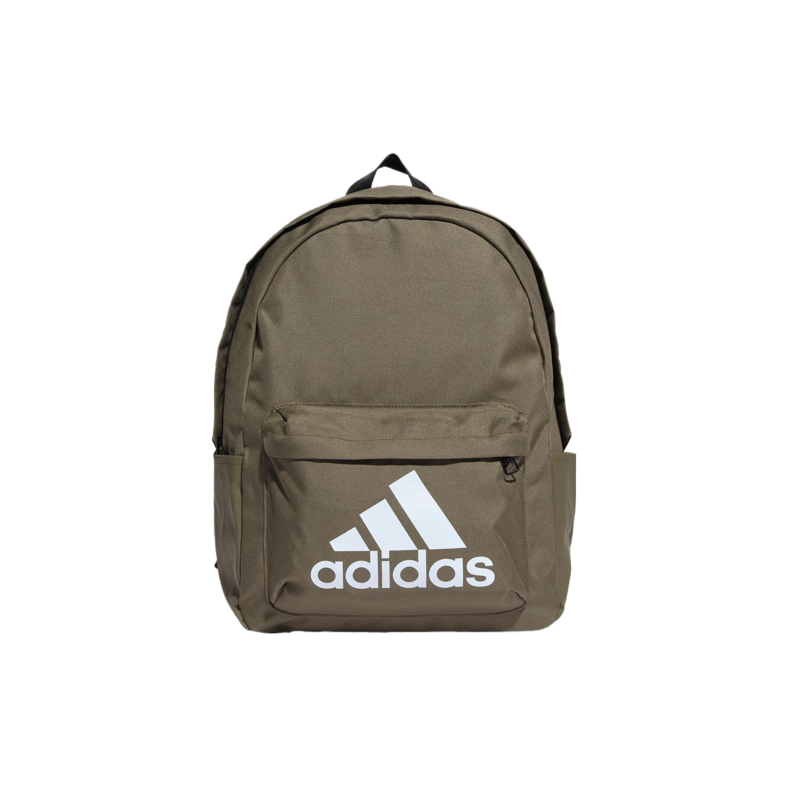 Adidas Classic Badge Decorated Zipper Closure Large Capacity Recycled Polyester Backpack Unisex Backpack Olive-Green White HR9810 Strata Olive Green & White