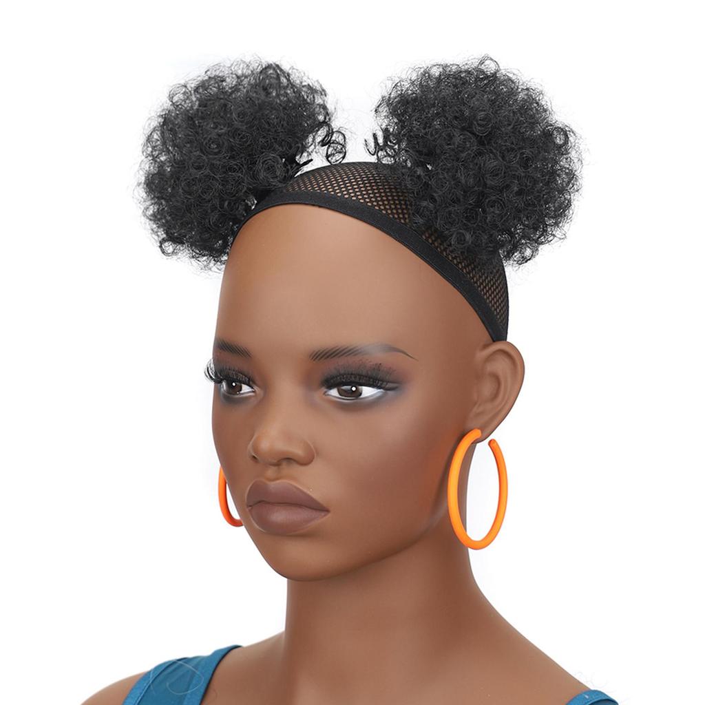 2 PIECES Afro Puffs Natural Black Hair Bun For Kids Curly Chignon Hairpiece Natural Soft ,Clip On Hair Durable For Repeated Use