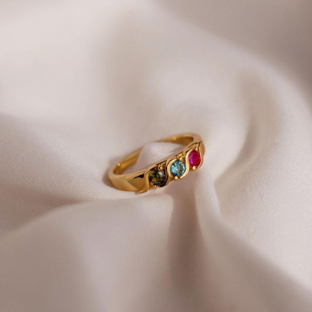 Colorful Zirconia Personalized Fashion Ring with Maillard Accents and December Birthstone