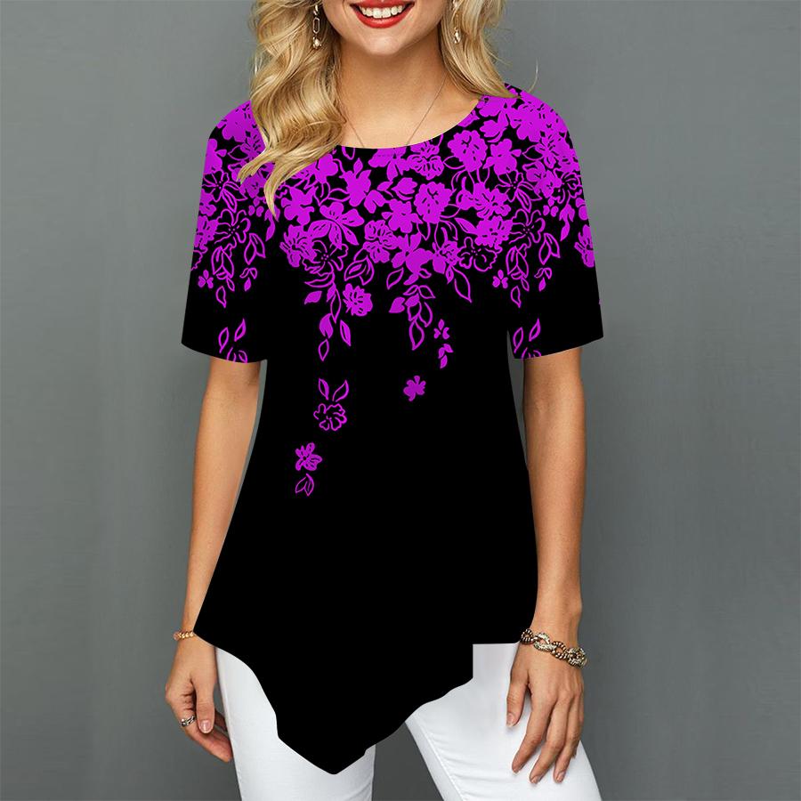 Женские футболки больших размеров с ярким цветочным принтом — фото 11