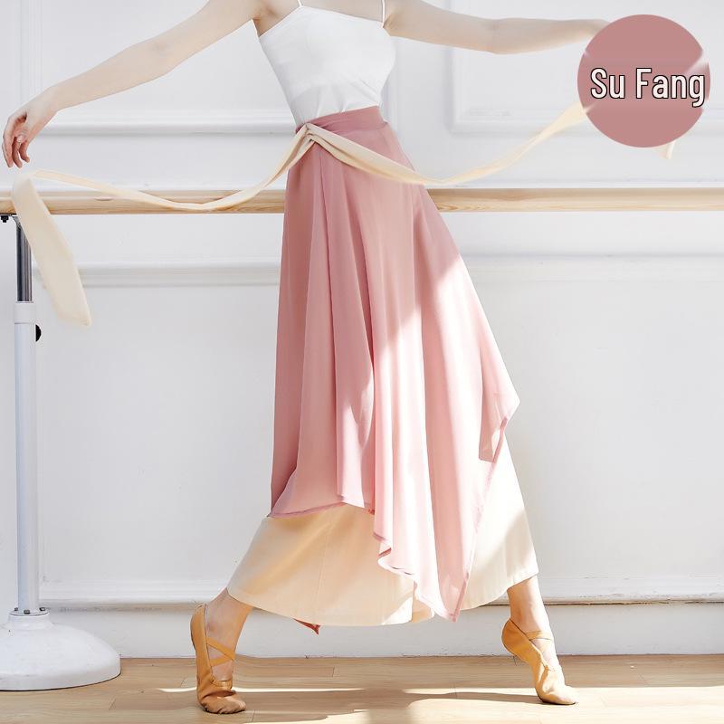 Double Layer Ribbon Chiffon Culottes - Women's Classical Dance Performance Wide-Leg Pants