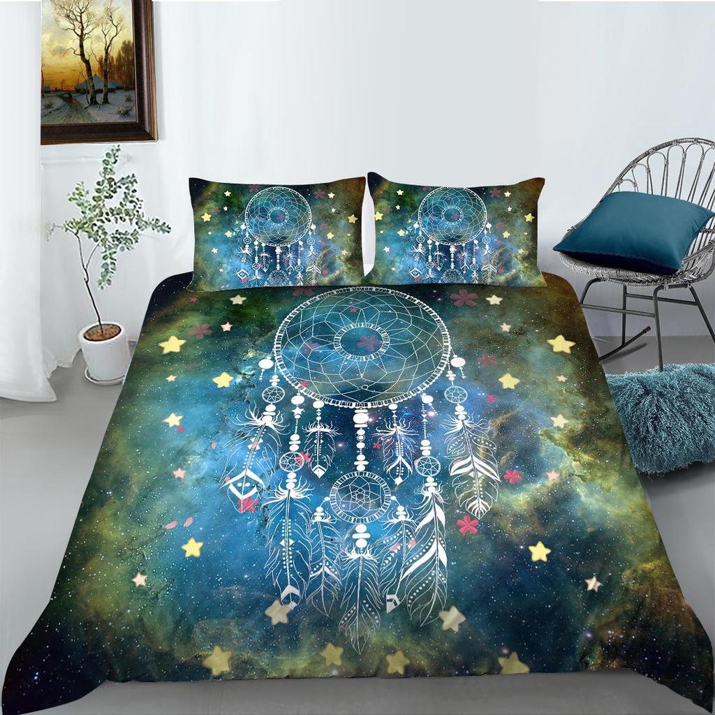 Schwarzer Hintergrund, Traumfänger, Bettbezug, Kissenbezug, 2 oder 3-teilig, schwarzes Bettwäsche-Set, Einzelbett, Doppelbett, volle Größe, waschbare Bettwäsche mit Reißverschluss