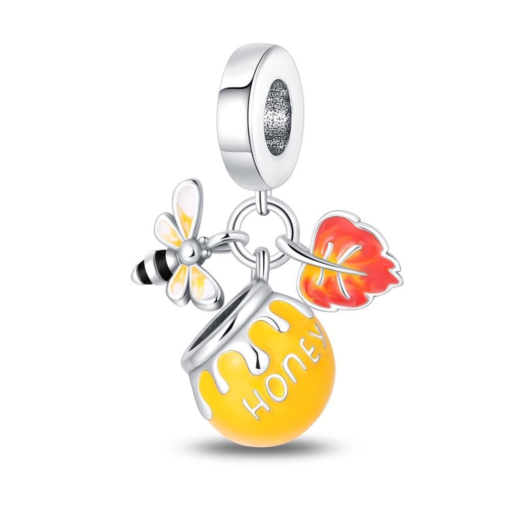 S925 Silver Autumn Maple Leaf Owl Squirrel Beaded Bracelet DIY Charm Pendant Jewelry Making Accessories