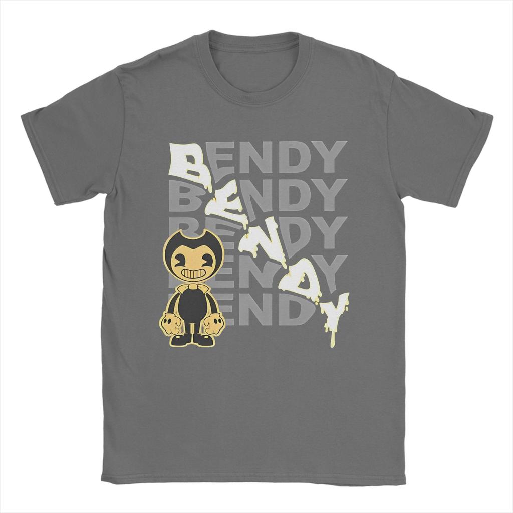 Bendy Cartoon TShirt Unisexs 100Cotton Top Tee Funny Game Crewneck Short Sleeve