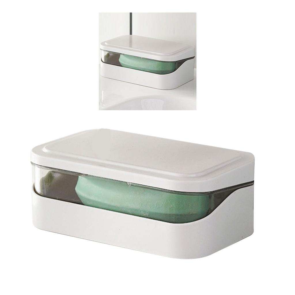 Seifenschale PP Abnehmbarer Abtropfer Tragbarer Seifenhalter Behälter mit Deckel für Küche Bad Reise Weiß