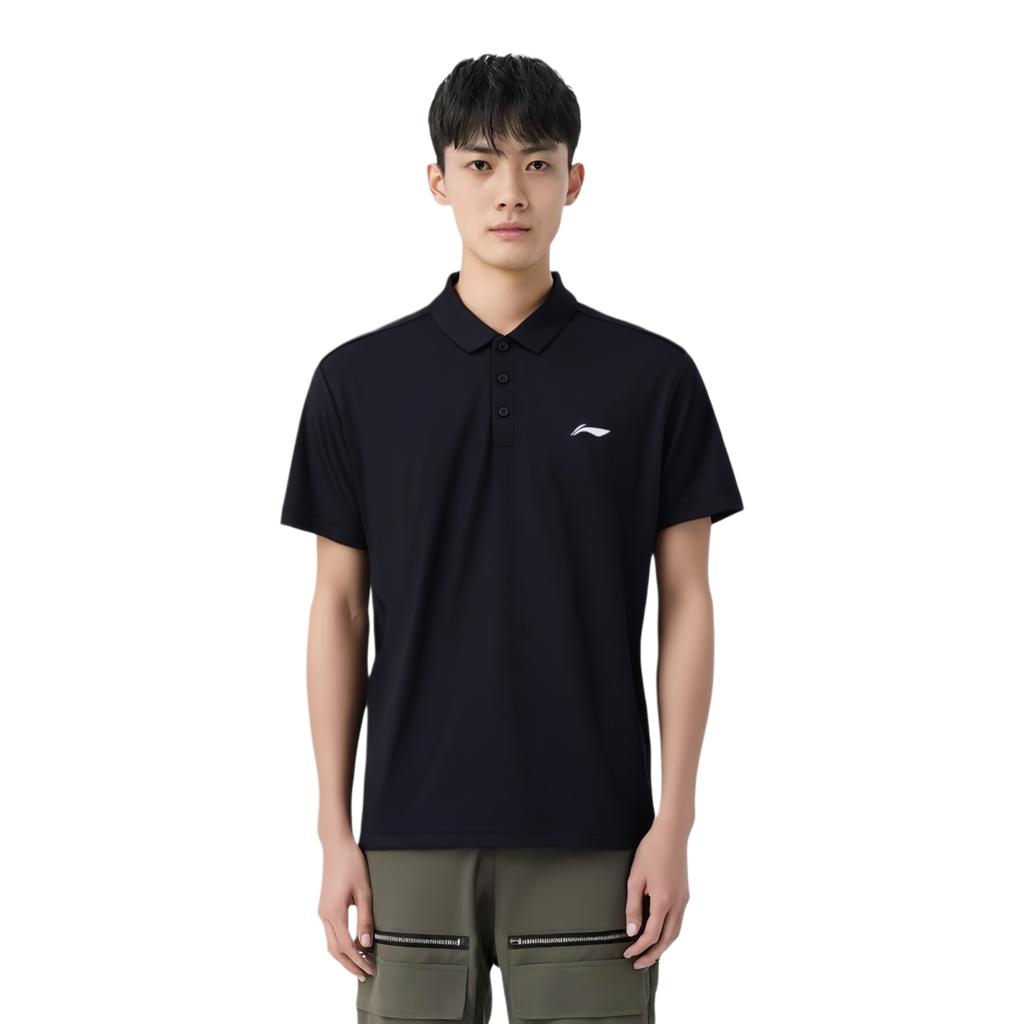 Li-Ning Versatile Simple Fashion Solid Color Pullover Short Sleeve Polo Shirt Men Tops Black APLW517-2