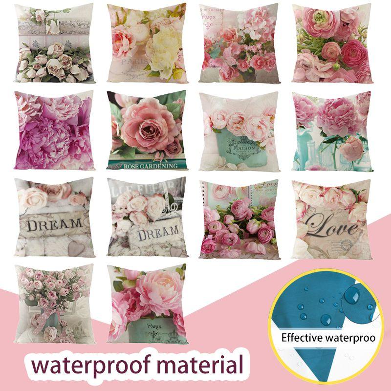 Elegant Flower Patterned Waterproof Pillow Case Ideal For Sofa And Garden Decoration