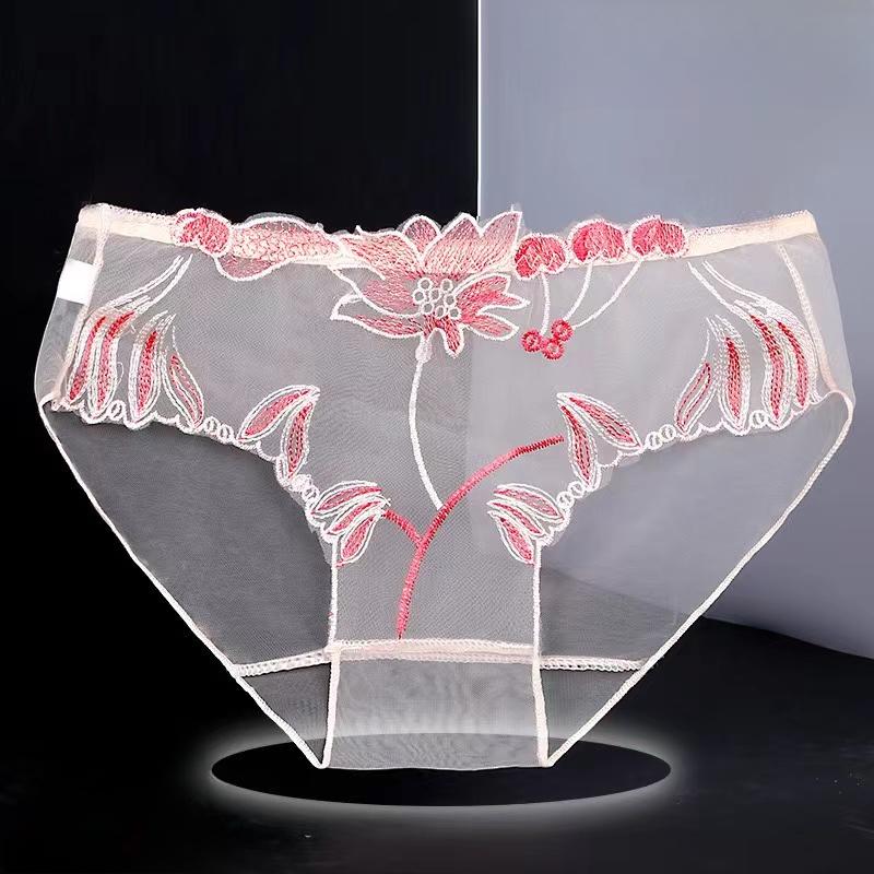 Transparent Mesh Panties for Women Lace Sexy Underwear Low-Waist Female Traceless Underpants Perspective Briefs Lingerie