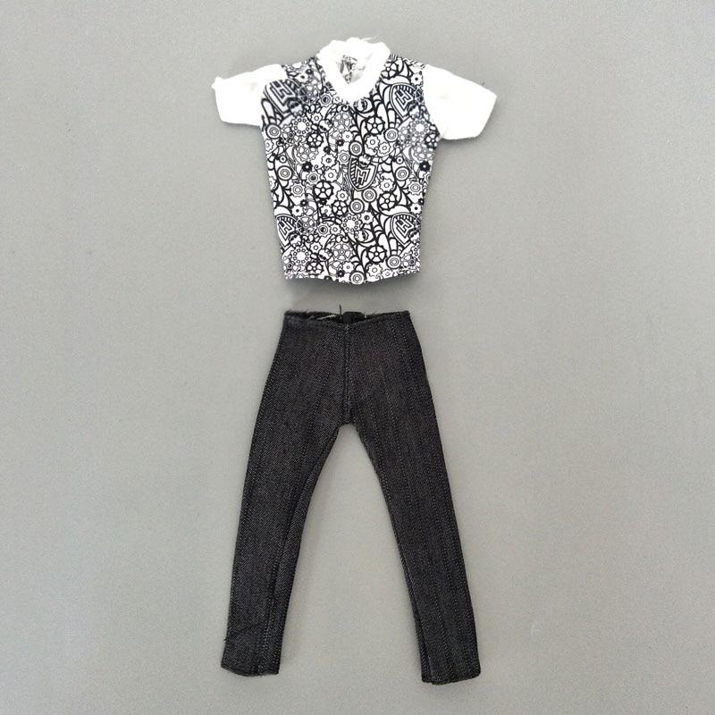 1set 1/6 Boy Doll Clothes For Ken Doll Painted Flower Shirt & Black Pants Trousers For Barbie Boyfriend Ken Prince Dolls Kids Toy