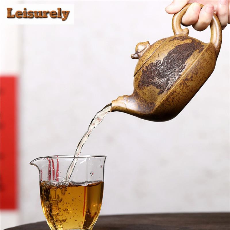 430ml Yixing Purple Clay Teapot Handmade Dragon Turtle Pot Raw Ore Hyperthermy Section Mud Tea Soaking Kettle Zisha Tea Set Gift