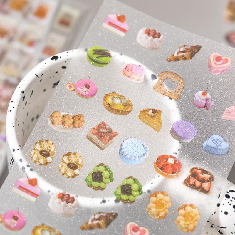 6 Sheets Cute Cake Snacks Theme Stickers Creativity Adhesive Diy Waterproof Decorative Diary Scrapbooking Material