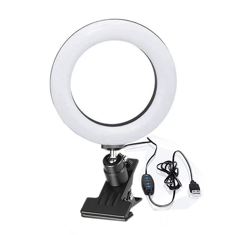 4" Aluminum Shell 5-Color Temperature Clip-On Beauty Ring Light for Video Conferencing and Live Broadcasts