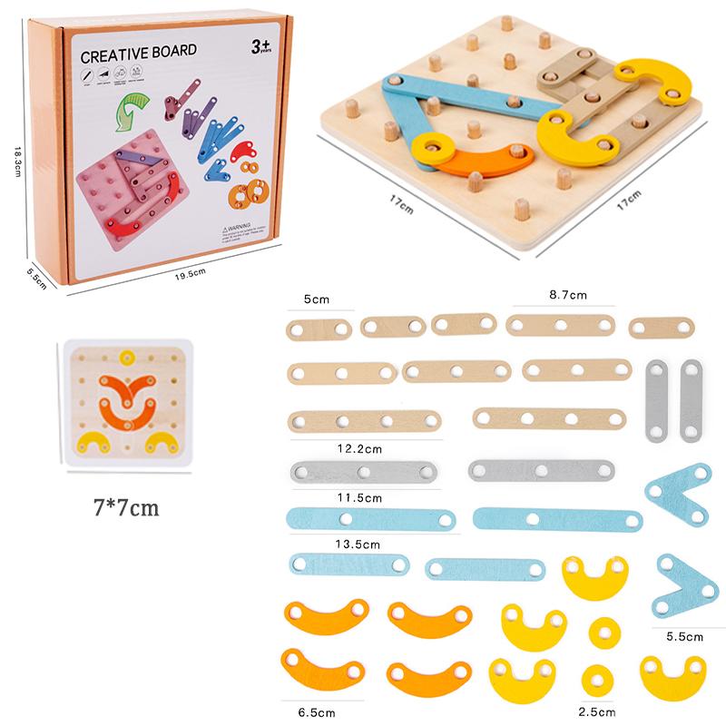 Geoboard Montessori Sensory Wooden Puzzles Toys Shape Color Letter Number Construction Puzzle Geometric Pegboard Children Toys