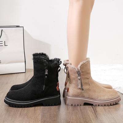 Fur Boots Women Snow Boots Ankle Warm Plush Winter Shoes 2024 New Side Zipper Slip-on Platform Booties Woman Casual Cotton Shoes