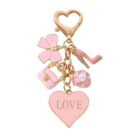 

Подвеска-брелок с отделкой из искусственного жемчуга, эмалевый шарм в виде сердца, бантика, цветка, декоративный аксессуар для ключей A