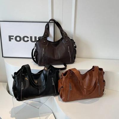 Soft Internal Compartment Shoulder Bag High Quality Contrasting Color Fashion Zipper PU Female Bag