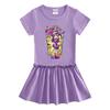 2026 Summer Korean Style Cartoon Short Sleeve Girls' Dress with Color Block and Pleated Skirt
