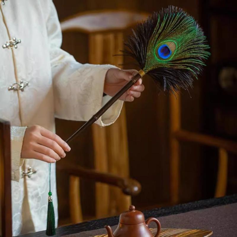 Portable Peacock Ostrich Feathers Duster Brush Handle Anti-Static Cleaning Tools Household Dust Sweeping Brushs Multi-Function