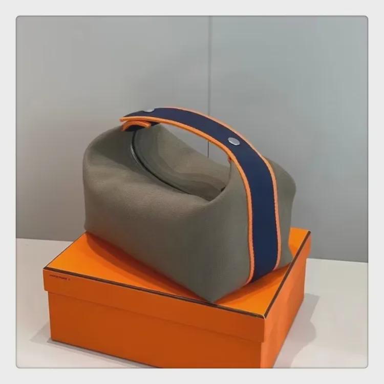 2025 Contrast Color Canvas Lunch Bag & Toiletry Cosmetic Handbag - Women's One-Shoulder Large Capacity