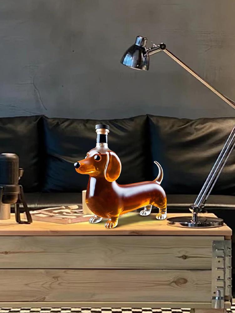 Whiskyfles in de vorm van een teckel, lege drankfles, decoratieve karaf, dierenbeeldje, wijnfles