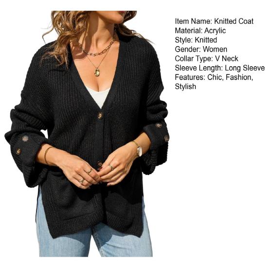 Women Oversized Button Down Cardigan Knitted Long Sleeve Open Front Sweater with Pockets Casual Fall Outerwear Coat