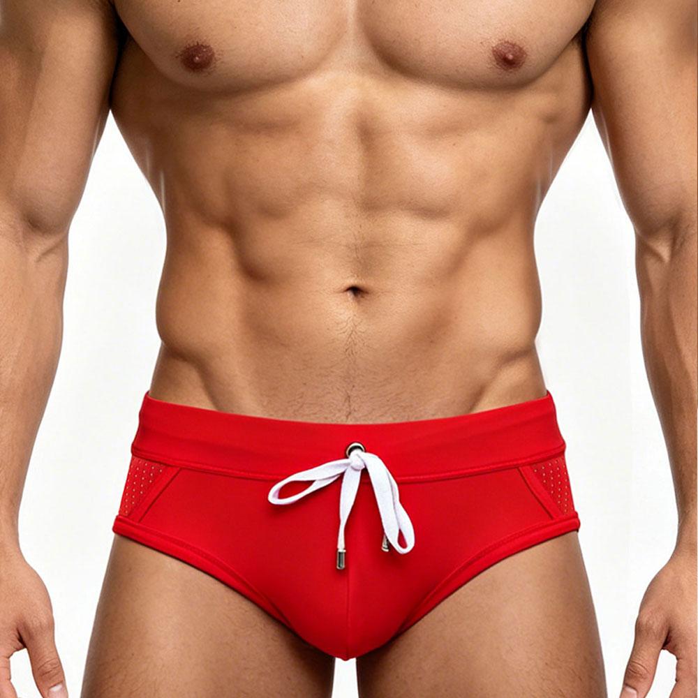 Mens Swim Briefs Comfort Quick Dry Nylon Mesh Panel Contour Pouch Elastic Waistband Sexy Color Block Swim Trunks For Beach Swimming