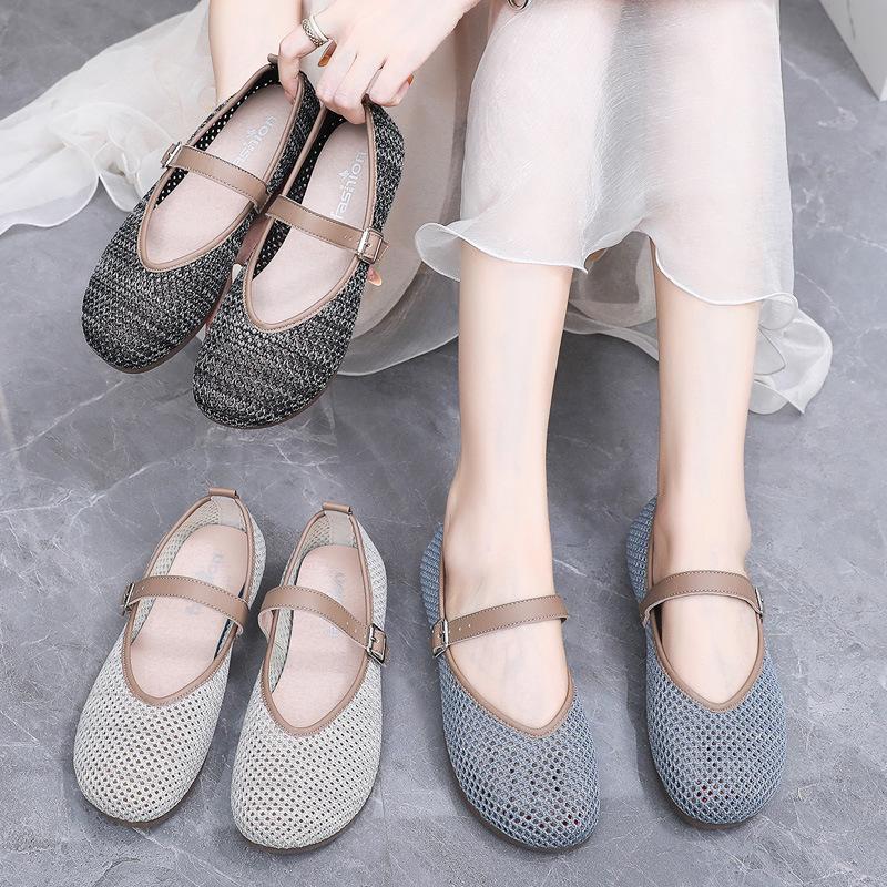 Women's 2025 Mary Jane Mesh Shoes - Breathable Flyknit, Soft Sole, One-Strap, Hollowed-Out Design