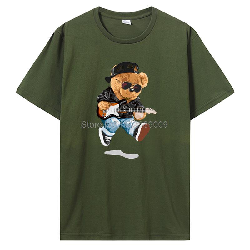 Teddy Bear Playing Badminton Tshirt Men's Clothing Tops Graphics Kawaii Shirt T Shirts For Men Cotton T-shirt Streetwear