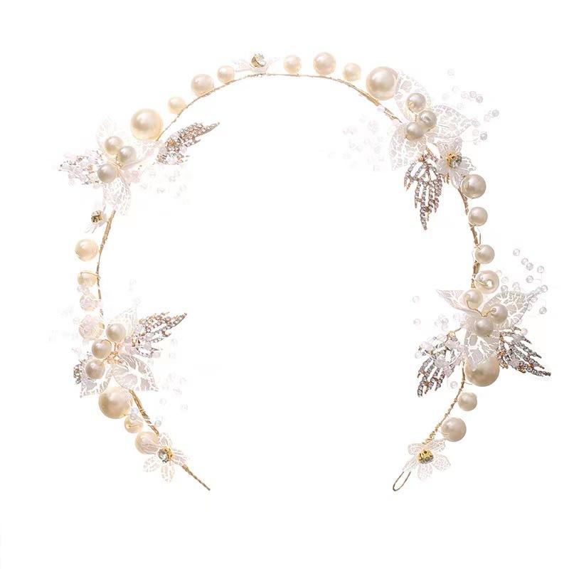 Accesorii de mireasă Strassuri proaspete japoneze și coreene Accesorii de păr Bentițe de păr cu model țesut Nu rănesc scalpul Perle Articole de acoperit cap pentru copii