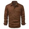 Men's Washed Cotton Casual Shirt Solid Color Lapel Long Sleeve Cargo Shirt for Men