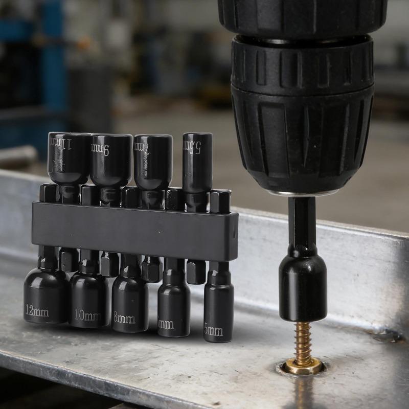 9PCS/Set Power Nut Driver Set Metric Hex Socket Drill Bits Chuck Adapter Electronic Hex Key Socket Set with 1/4 Inch Hex Shank
