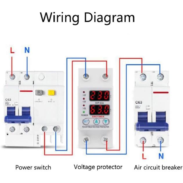 Double LED Display Single Phase Adjustable Voltage Current Protector Voltage Protective Device AC230V 63A x 36 x 60mm
