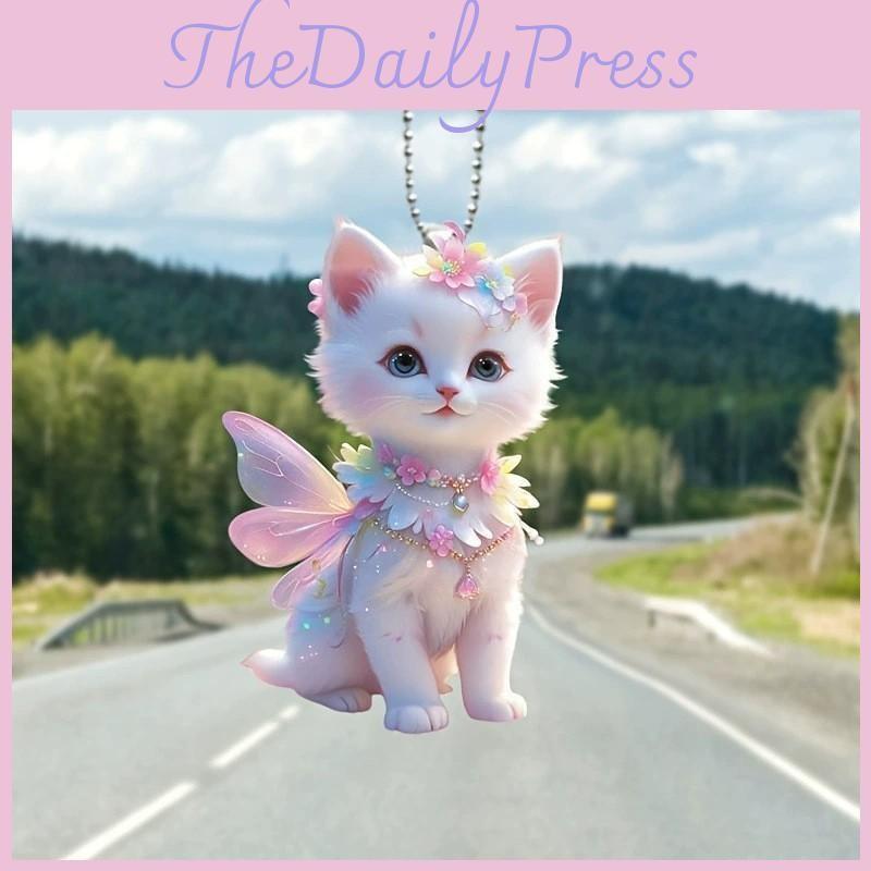 With Cat Angel Wings Acrylic Flat Surface Car Decor Pendant For Interior Auto