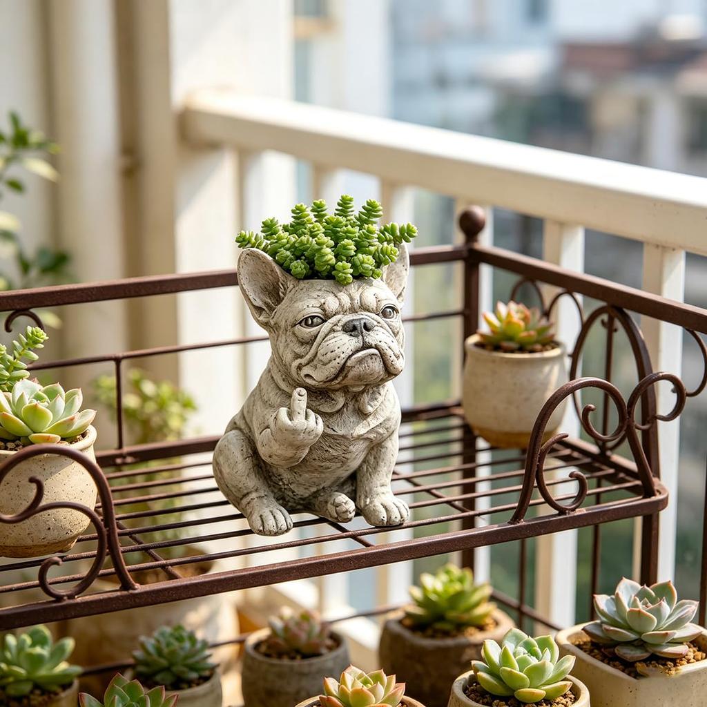 1 Stück lustiger Bulldoggen-Pflanztopf, kleiner Sukkulenten-Blumentopf aus Harz für Innen- und Außenbereich, kreative Gartendekoration & Scherzgeschenk