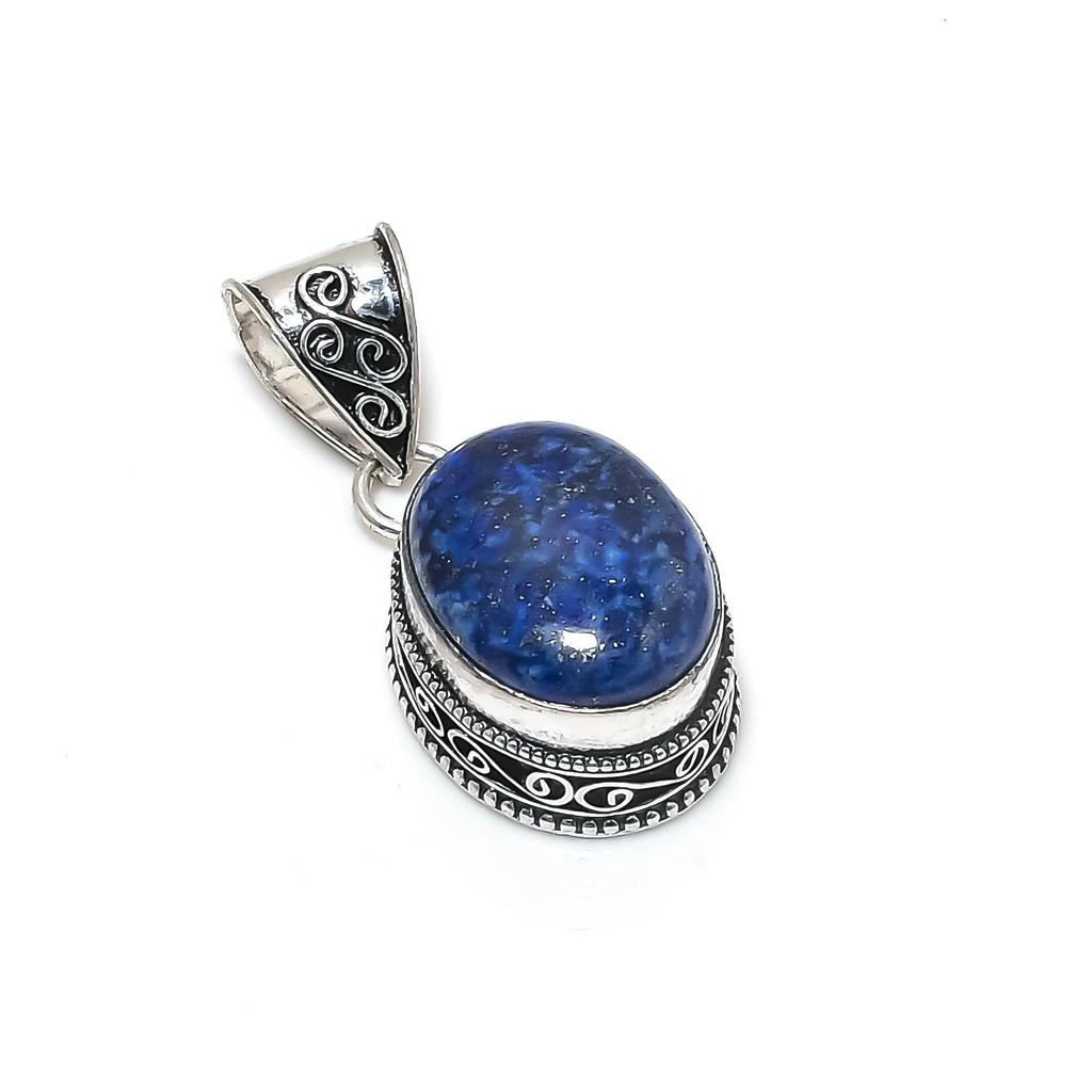 Wunderschöner Lapislazuli Edelstein Silberanhänger in 925 Sterlingsilber - Handgefertigtes ovales Design, Alltagsschmuck Muttertagsgeschenk