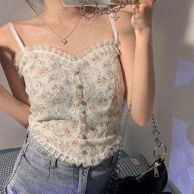 Seksowny bezrękawnik koronkowy nadruk Halter krótkie bluzki damskie lato Camis Backless Camisole moda perłowa rurka damska kamizelka bez rękawów przycięte