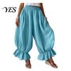 Commuting Pants Women Bloomers, High Elastic Waistband Wide Leg Trousers, Bohemian Ruffled Adjustable Waist Balloon Cuffs Super Loose Harem for Casual