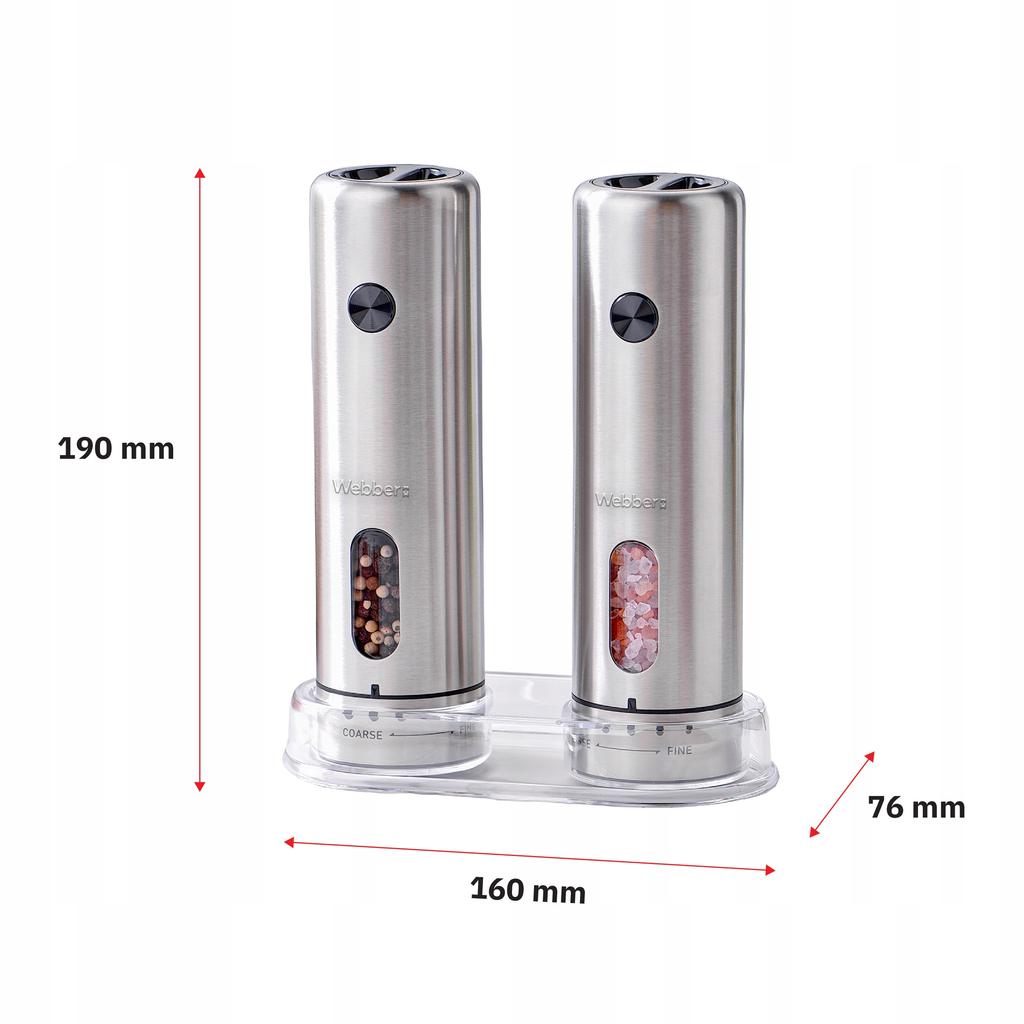 Electric Pepper And Salt Grinder, Battery-Powered, Usb, 2 Pcs, Inox, Webber