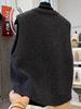 Women's Dark Grey European Style Sleeveless Sweater Vest - Autumn/Winter Knit Cardigan with Round Neck