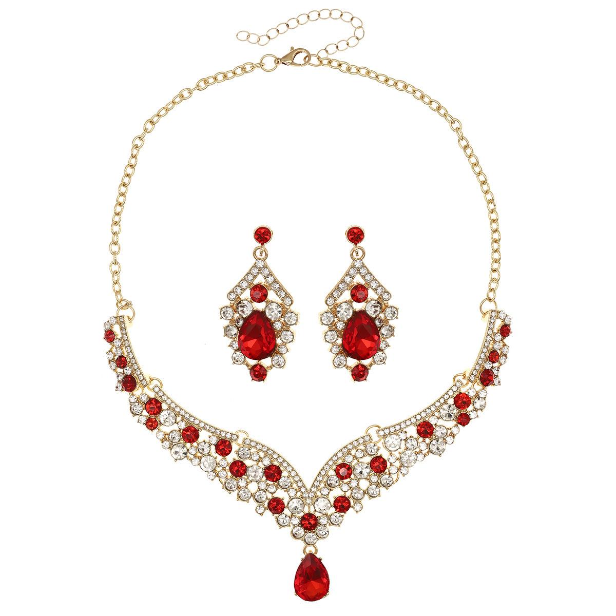 Two-piece Jewelry Set - Retro Alloy Rhinestone Earrings And Necklace Set For Women, Bridal Accessories