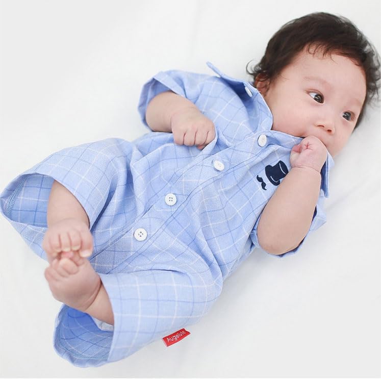 Baby Romper with Front Checkered Baby 100 HY02 [SEIWARAKU] Collar, Cute, Opening, One-Piece, Pattern, Stylish, Pajamas, Shower, Days, Wedding,