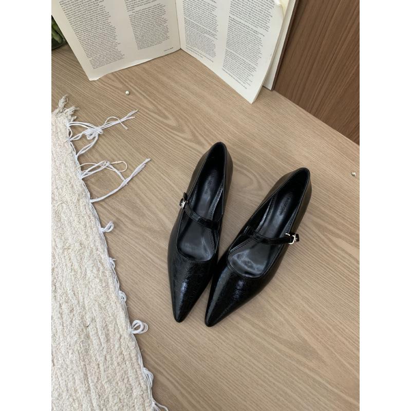 Temperament retro inner height increase Spring and Autumn French pointed head with metal buckle shallow mouth single shoes women's new 2025