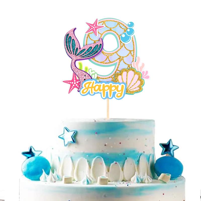 

Украшение для торта в виде русалки, блестящая фигурка русалочки, украшение для детского торта на 1, 2, 3 года, украшение для дня рождения, вечеринки в честь рождения ребенка