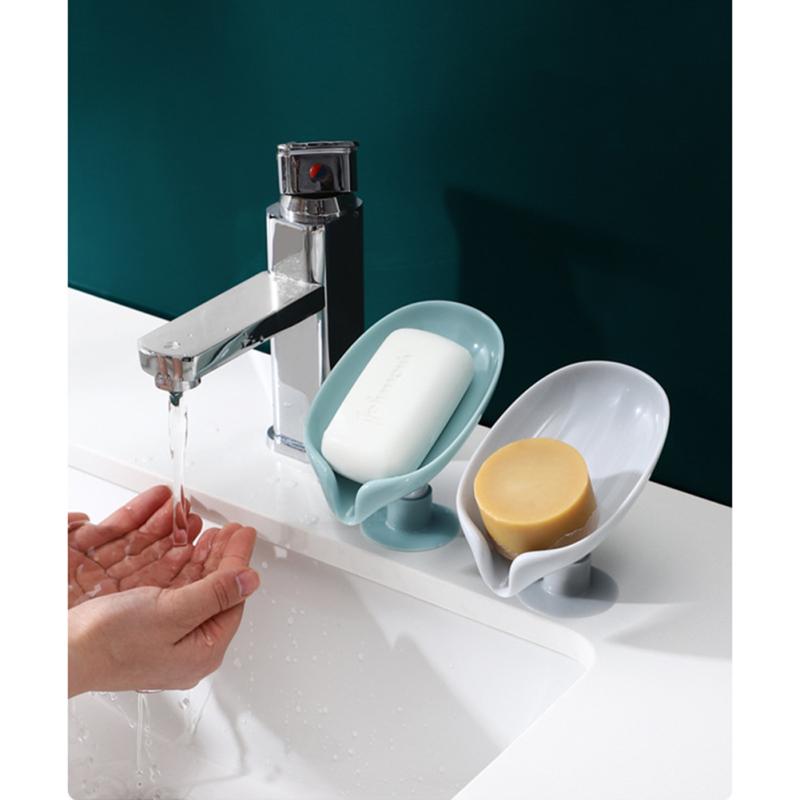 Cute Leaf Shape Soap Box Drain Rack Toilet Accessories Multi-purpose Suction Cup Vertical Wall