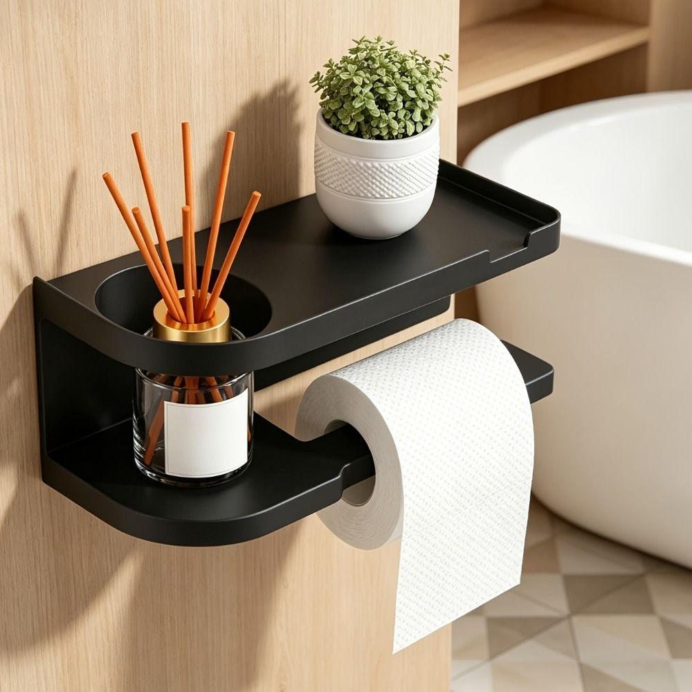 Self Adhesive Toilet Roll Paper Holder Space Saving Paper Towel Holder Tissue Rack Restroom Use