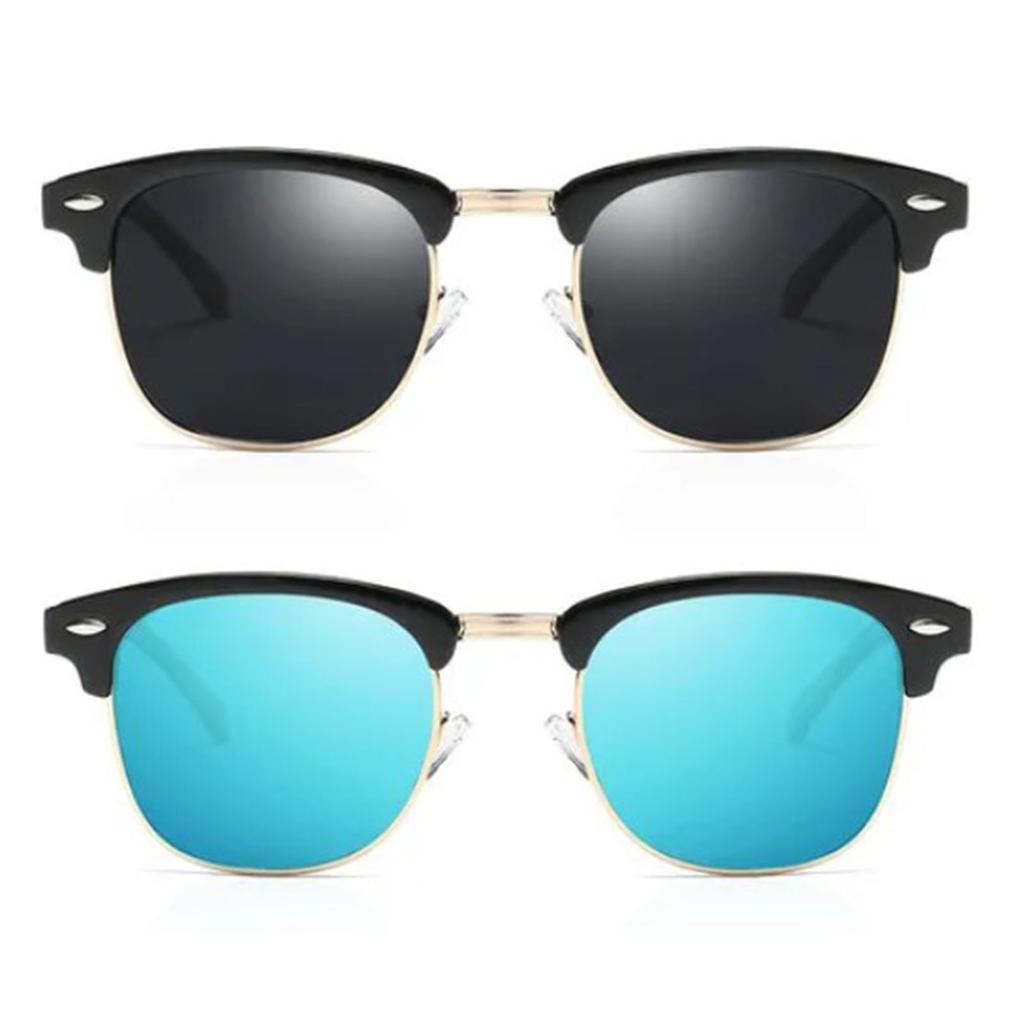2pcs Polarized Sunglasses UV400 Protection Metal Black Frame PC Lens Fashion Vintage Polarized Sunglasses