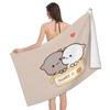 Cute Peach And Goma Microfiber Bath Towel Cartoon Mochi Cat Super Absorbent Beach Towel for Travel Swimming Gym Outdoor Sports