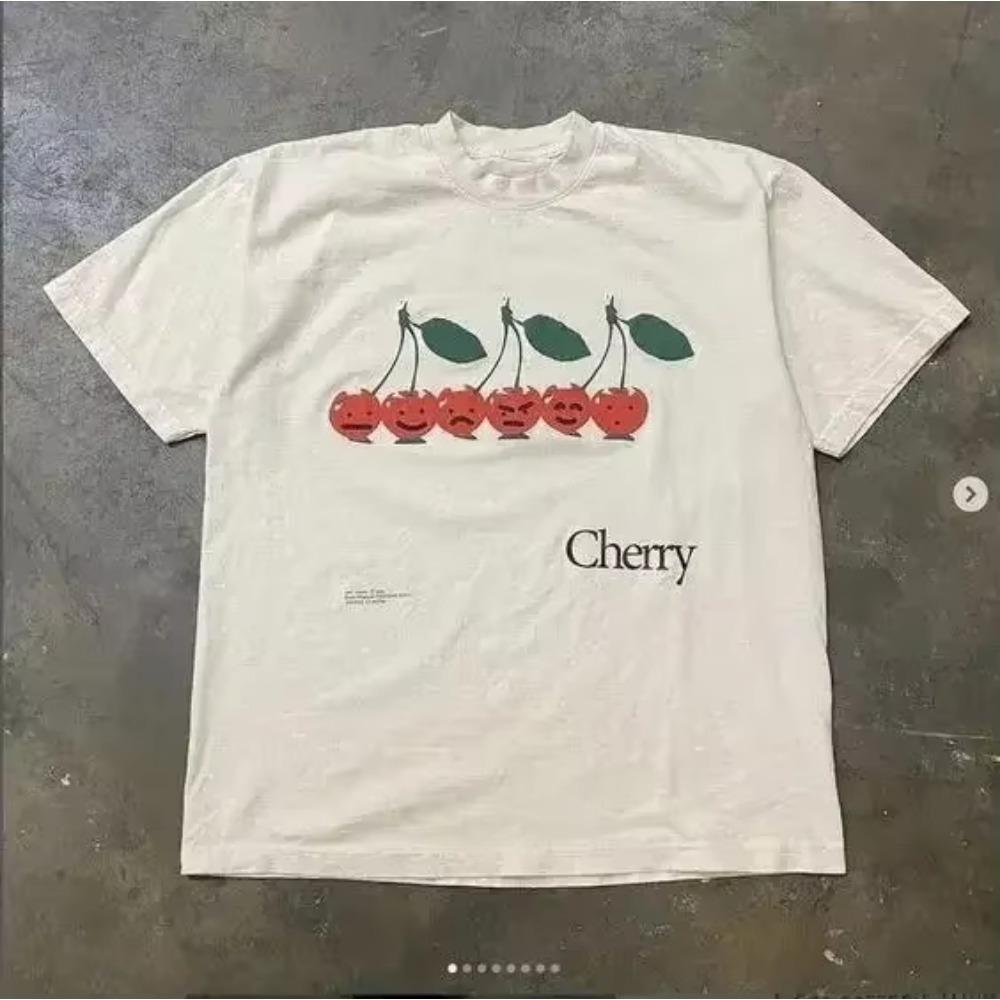 Summer New Fashion Retro T Shirt Fun Fruit Print T-Shirt 100% Cotton Men Short Sleeve T-shirt Casual Women Round Neck Tees Tops