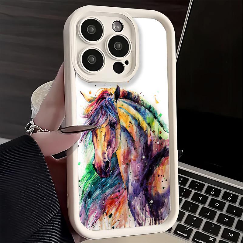 Phone Case for iPhone 17 Air 16E 15 16 Pro Max Oil Painting Horse Cover 14 Plus 13 12 Mini Soft Shell Silicone Fundas